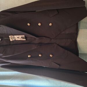 Black Double-Breasted Blazer With Gold Button Detail